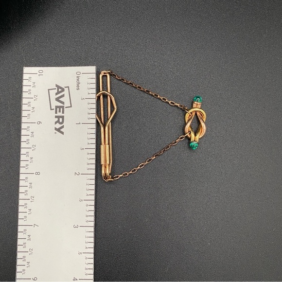 Vintage Mid Century Wedding Two Tone Love Knot Tie Bar Chain - Picture 14 of 15